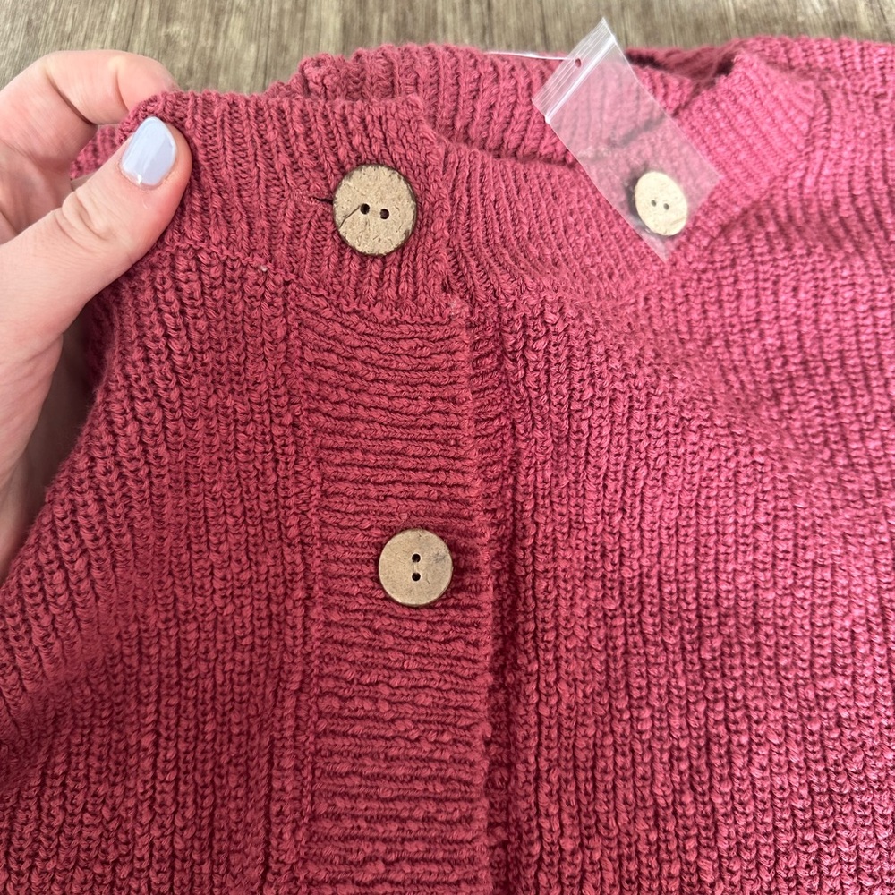 Free People Rose Knit Button-Front Romper in Deep Pink - Picture 2 of 8